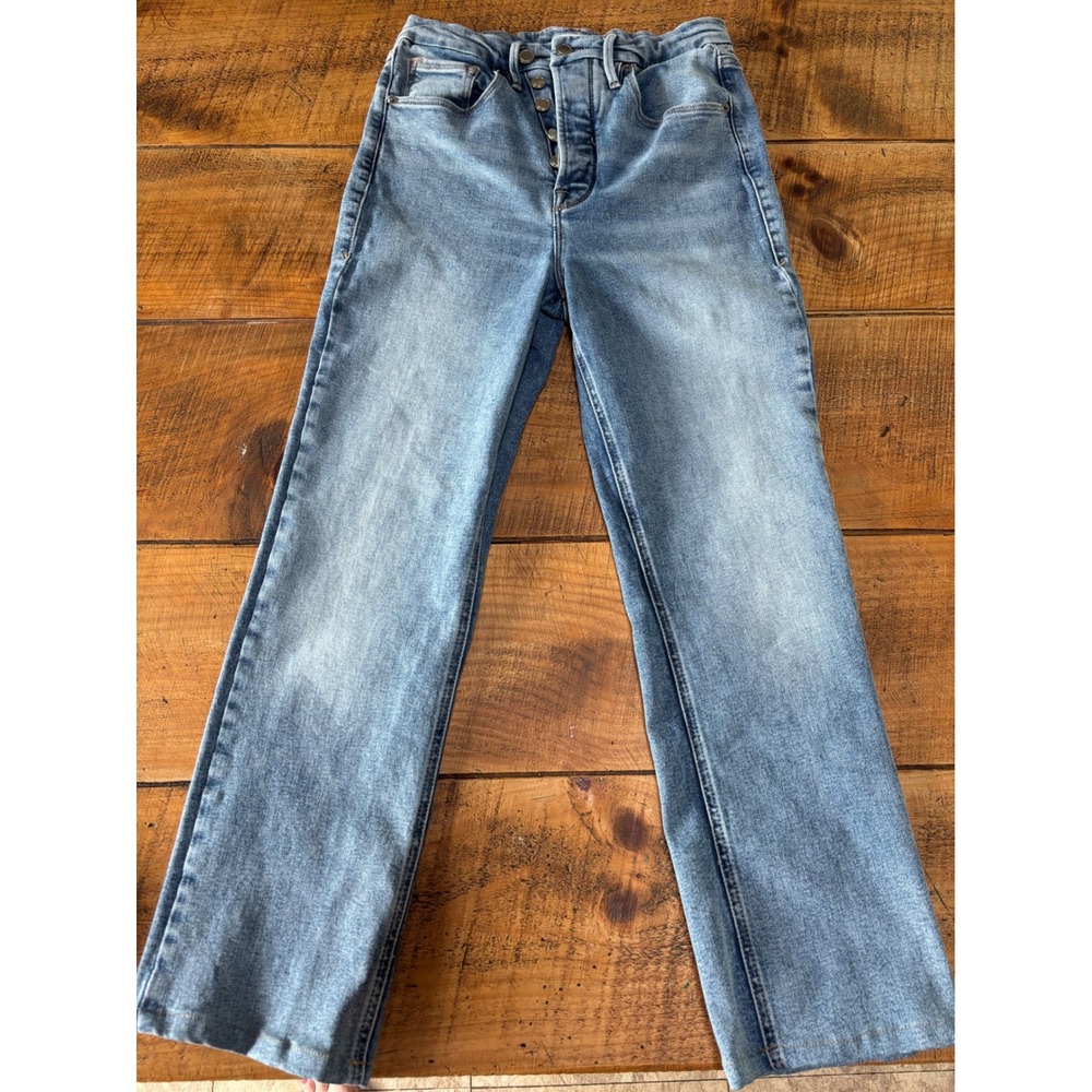 Good American Womens Good Icon High-Rise Straight Leg Jeans Indigo Wash Size 8
